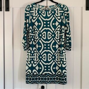 Laundry By Design Teal Geometric Print Shift Dress Size 4
